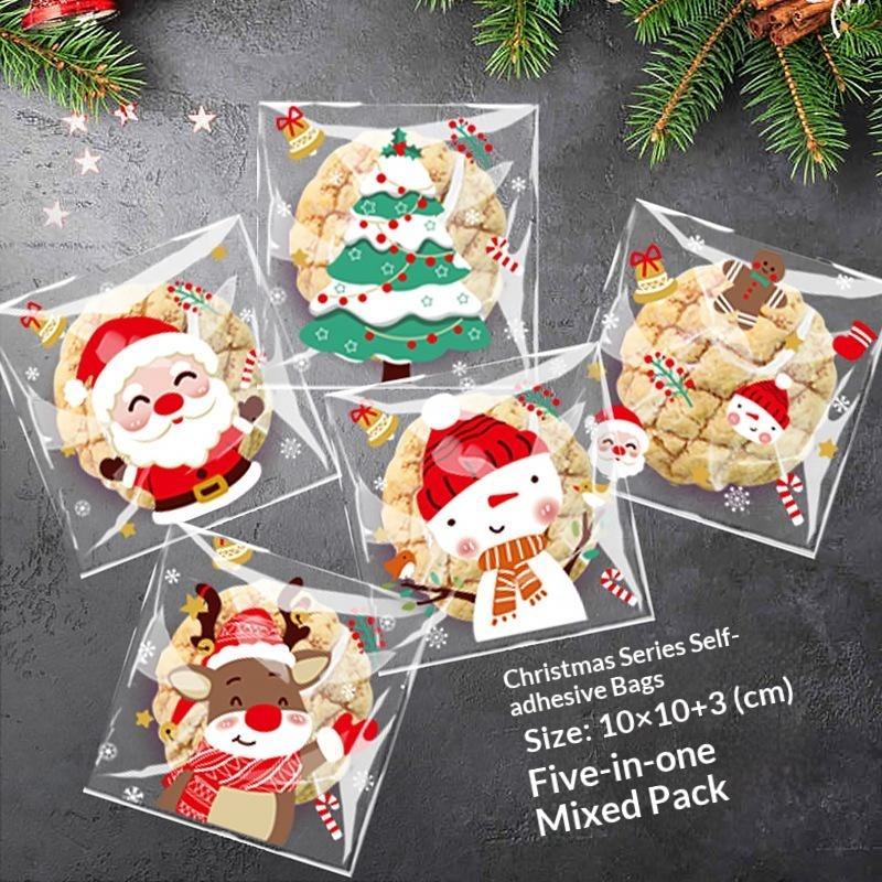 Xmas Food Snacks - 100 Bolsas Autoadhesivas para Regalos Navideños,